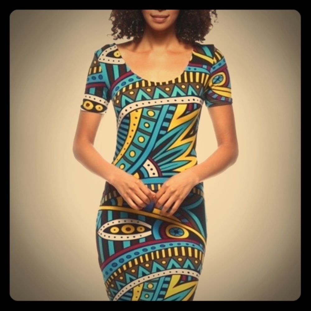 Aztec print spandex mini dress